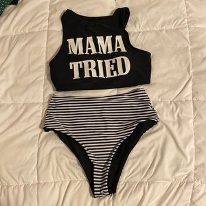 Cute striped, high waisted, two piece bathing suit👙